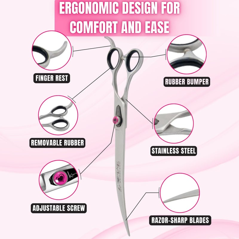 Kenchii Love Left Handed Dog Grooming Scissors, 9 Inch Curved Shears, Dog Scissors for Grooming, Professional Pet Grooming Scissors, Ergonomic & Comfortable - Image 3